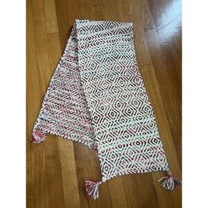 ASPEN Woven Table Runner Tassel Ends Red Green White Diamond Pattern Metallic